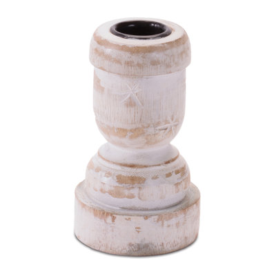 Porte-bougie blanc en bois délavé