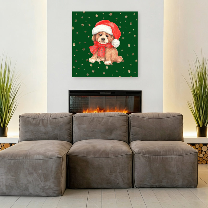 Cute Christmas Puppy Contemporary Dog Winter Wall Art Print by Renate Holzner - Print, 91.44cm H x 91.44cm W