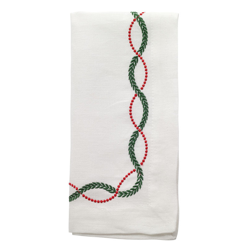 Olympia 100% Cotton Embroidered Square Napkin, Red/Green