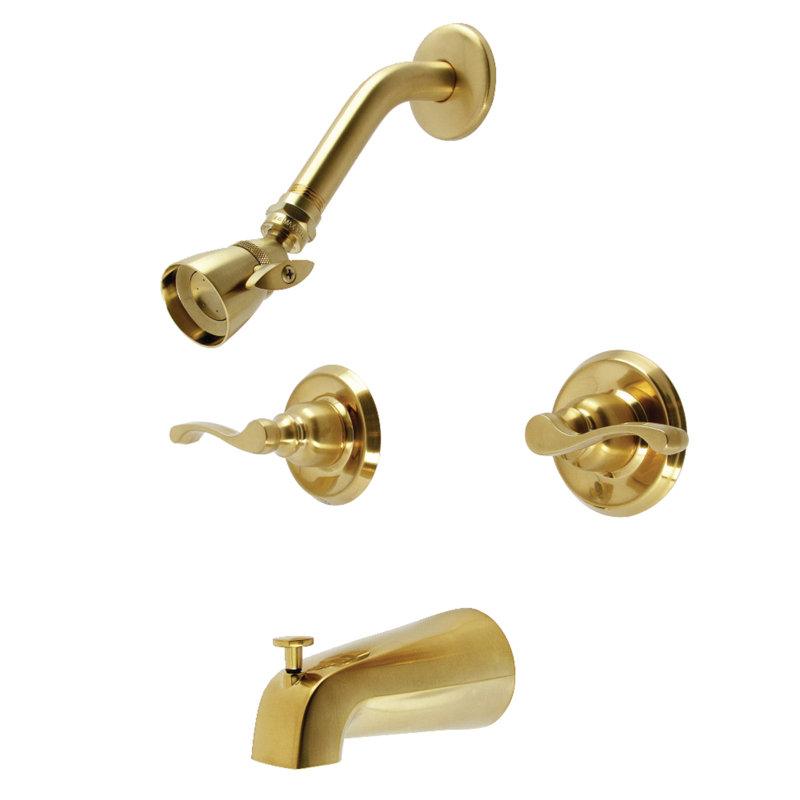 Kingston Brass Royal Double-Handle Tub and Shower Faucet, Brushed Brass
