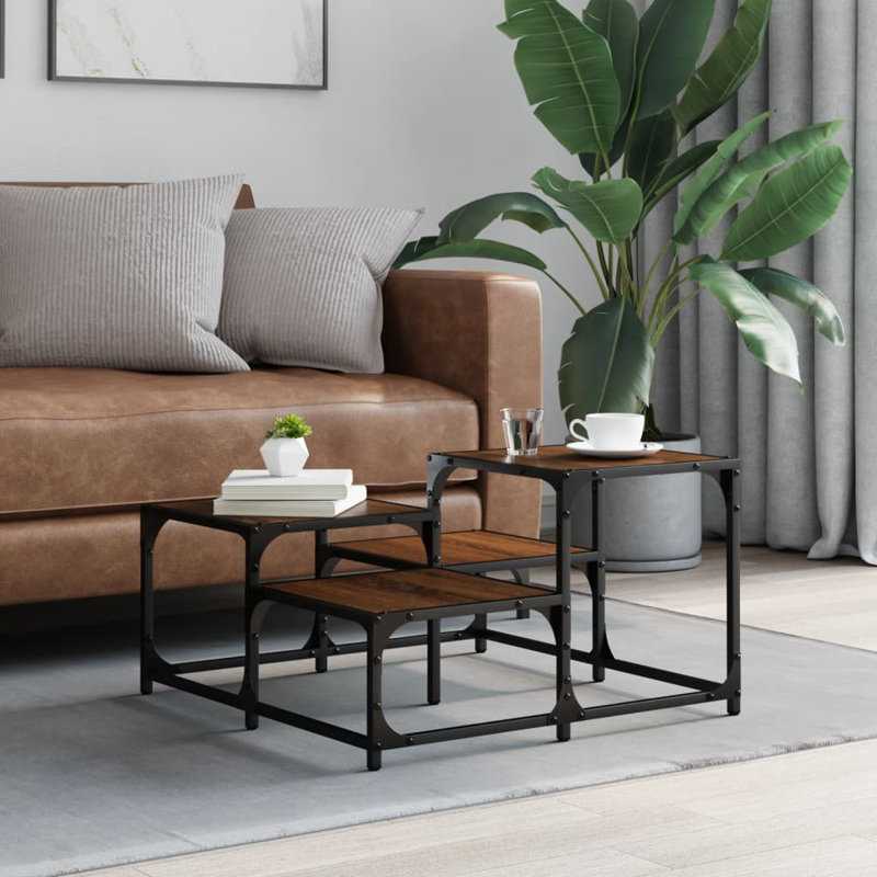 Table basse à cadre simple avec rangement, Chêne fumé