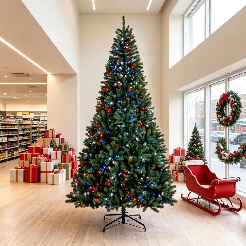 Arbre de Noël artificiel 9 pi avec lumières DEL dynamiques RVB, télécommande et minuterie quotidienne intégrée, branches articulées pour un assemblage facile des Fêtes