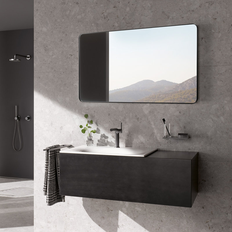 Miroir carré mural 30 "x 40" avec cadre en alliage d'aluminium, Noir, noir, noir, noir, Rectangulaire, 30 po x 55 po