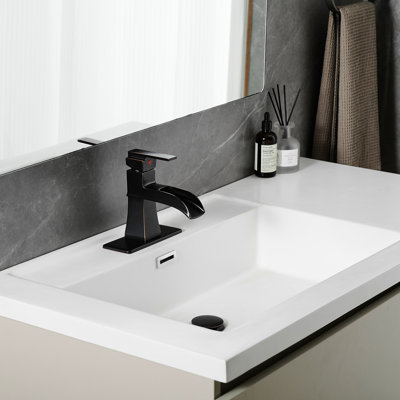 Robinet de salle de bain avec cascade, plaque de pont, drain escamotable, conduites d'alimentation, robinet à un trou, poignée de plaque de commande manuelle, fabrication en laiton