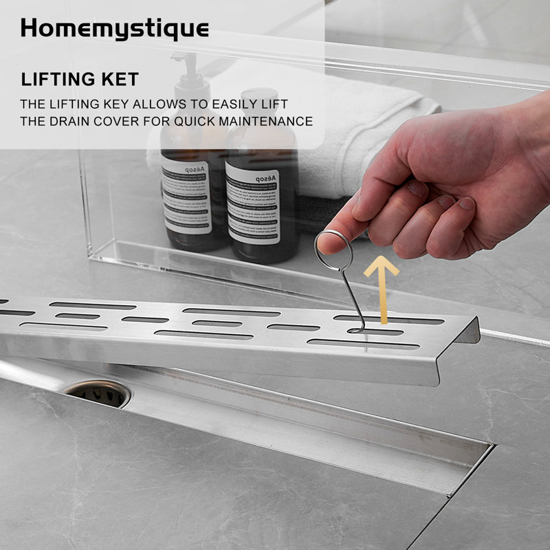 Linéaire 24 po Drain de douche linéaire en acier inoxydable avec couvercle de drain carré, Acier inoxydable