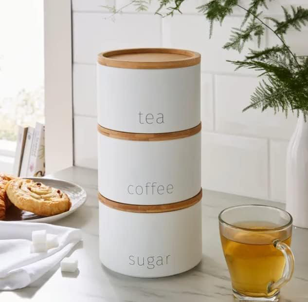 3-Pieces Bamboo Jar, White