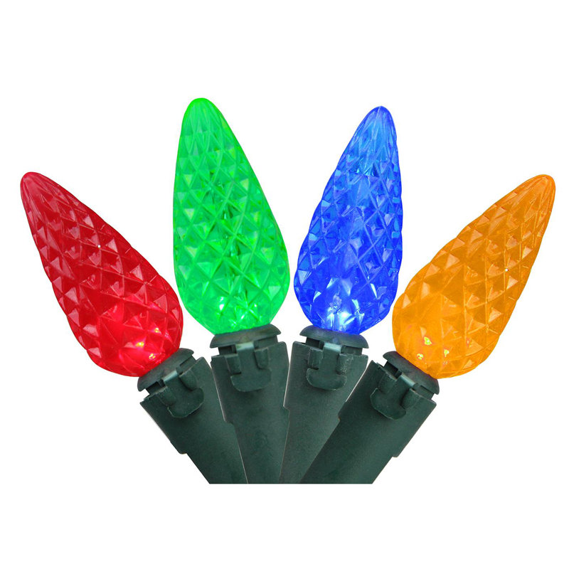 Ensemble de 70 lumières à DEL C6 à facettes 70 fils - Fil vert 23 pi, Multicolore