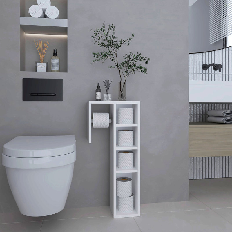 Lodi Freestanding Toilet Paper Cabinet With Slim Vertical Design And Storage Compartment, White