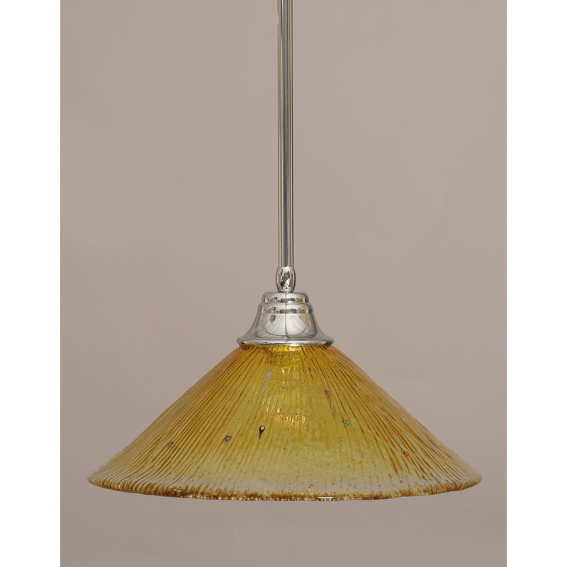 Stem Hung Pendant With Glass, Chrome, 14", Mardi Grass Glass