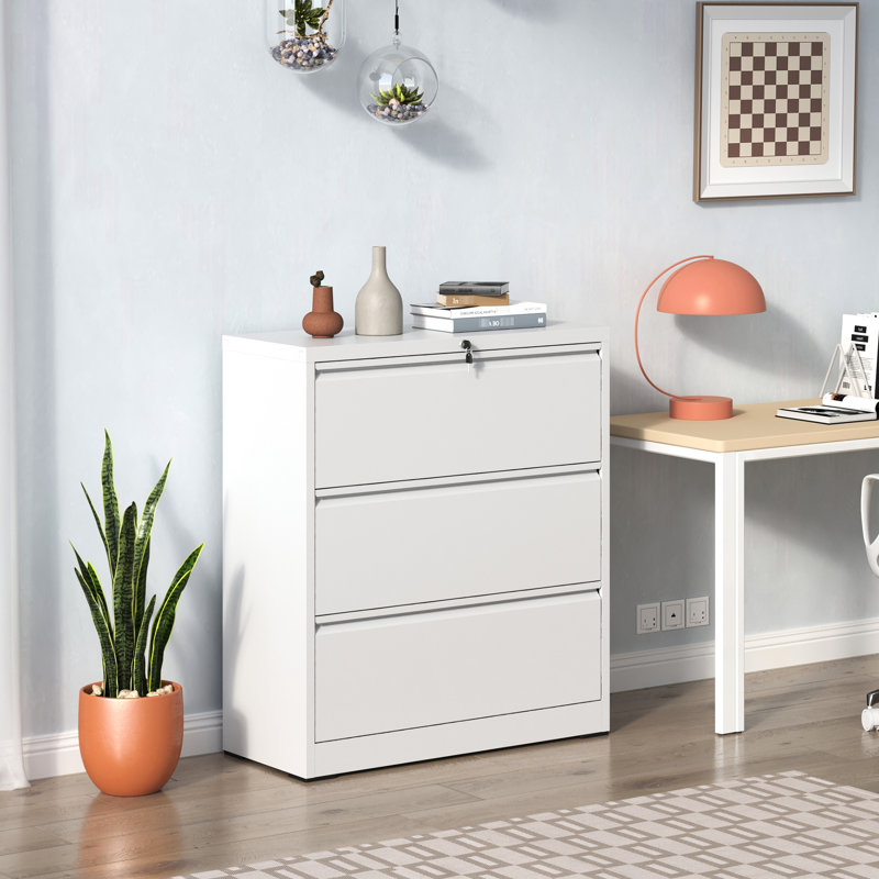 Classeur verrouillable en métal blanc, 3 tiroirs, pour le rangement de bureau, peut contenir des documents de format Légal / A4 / F4, 3 côtés latéraux stables et fiables, avec bureau personnel, rangement de papiers, sécurité