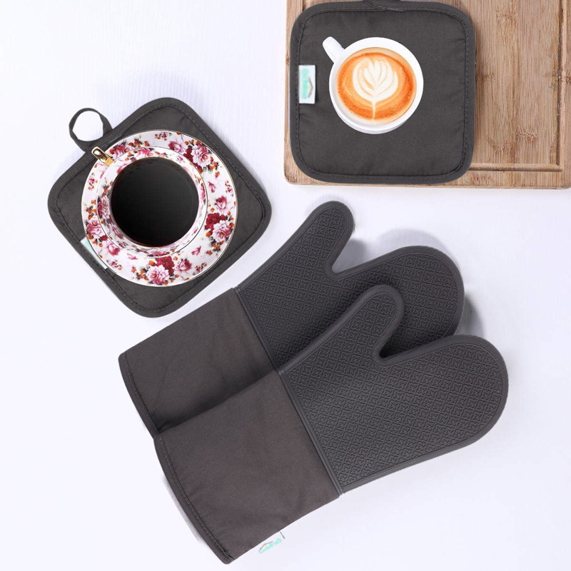 Naiyafly Silicone Potholder & Oven Mitt Set, Gray