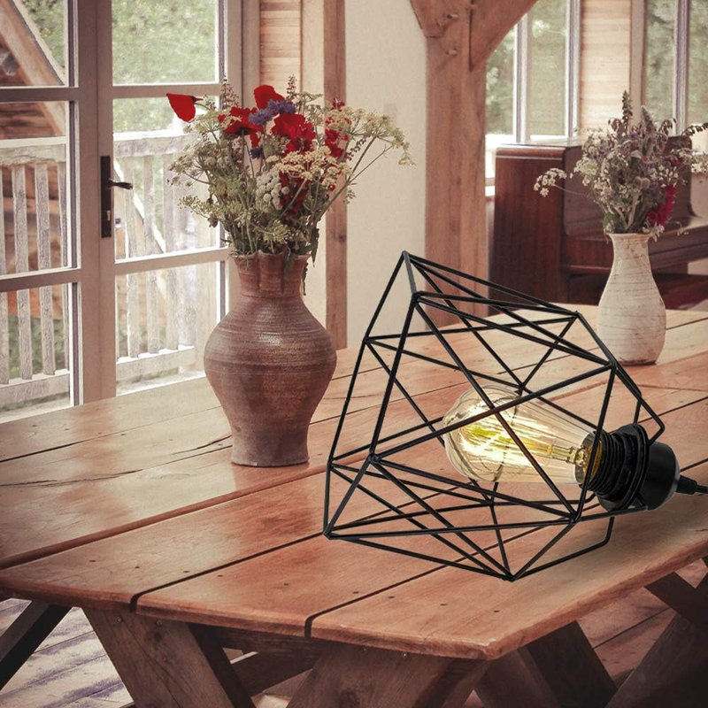 Industrial Plug In Pendant Light, Black Cage Pendant Light Fixture With On/Off Switch, E26 Socket Vintage Hanging Light, Farmhouse Pendant Lighting For Kitchen Living Room Dining Room