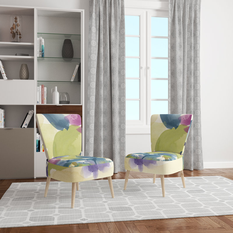 Upholstered Floral Side Chair - Modern floral Accent Chair, Abstract Green Polyester Blend 4