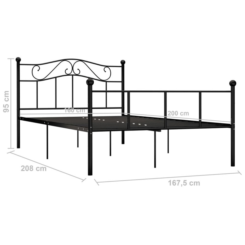 Vankirk Metal Bed, Black, European Kingsize (160 x 200cm)