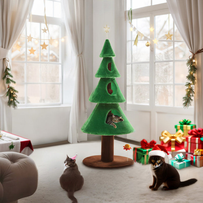 Drema 63'' H Christmas Cat Tree Condos and Toy Included