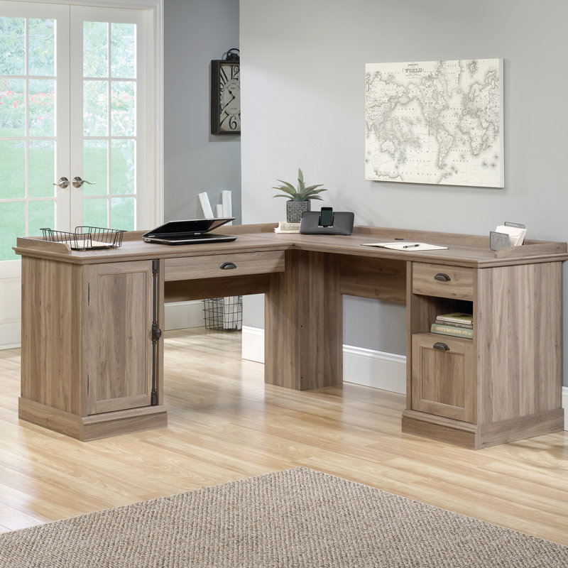 Evanjames L-Shape Executive Desk, Salt Oak