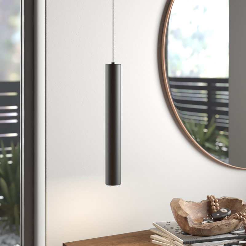 Bowning 1 - Light LED Single Pendant, 12" H x 1.25" W x 1.25" D, Matt Black