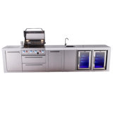 Mont Alpi Premium 4-burner 145" Deluxe Stainless Steel Island Modular Outdoor Kitchen Island Bbq Gas Grill With Side Burner + Beverage Center Faucet & Sink + Refrigerator + Storage Drawers & Cabinets