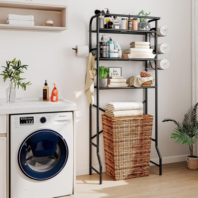 Over The Toilet Storage Shelf - 3 Tier Bathroom Organizer With Paper Holder, Sturdy Metal Frame, Space Saving Design, Easy Assembly For Bathroom Essentials