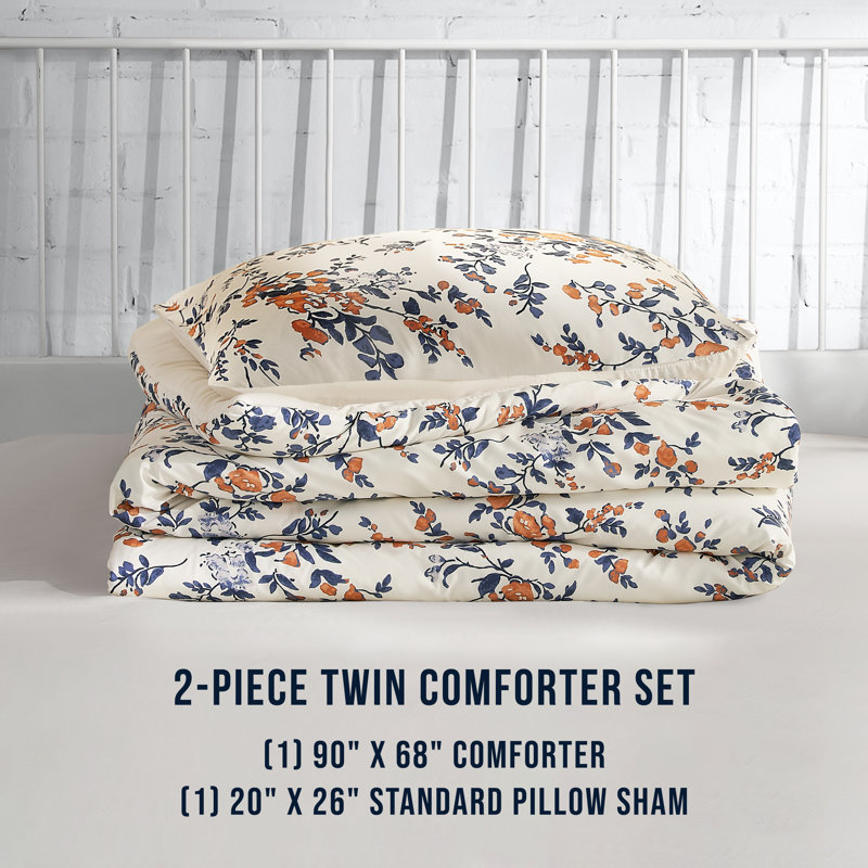 Lucky Brand Garden Floral Bouquet Reversible Comforter & Shams Bedding Sets, Twin Extra Long Comforter + 1 Standard Sham