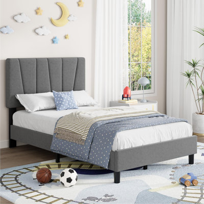 Twin XL Upholstered Platform Bed Frame with Adjustable Headboard, Linen Fabric, Wooden Slat Support, Noise-Free, No Box Spring Needed, Easy Assembly - Grey