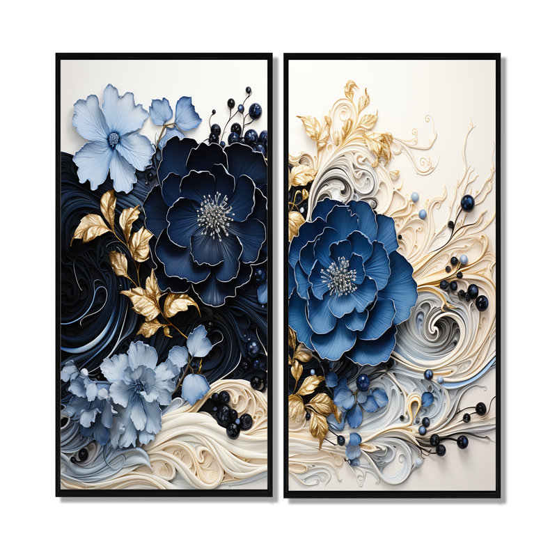Encre liquide «I», art mural sur toile 2 pièces, H 20 po x l 24 po, Impression encadrée flottante, Noir
