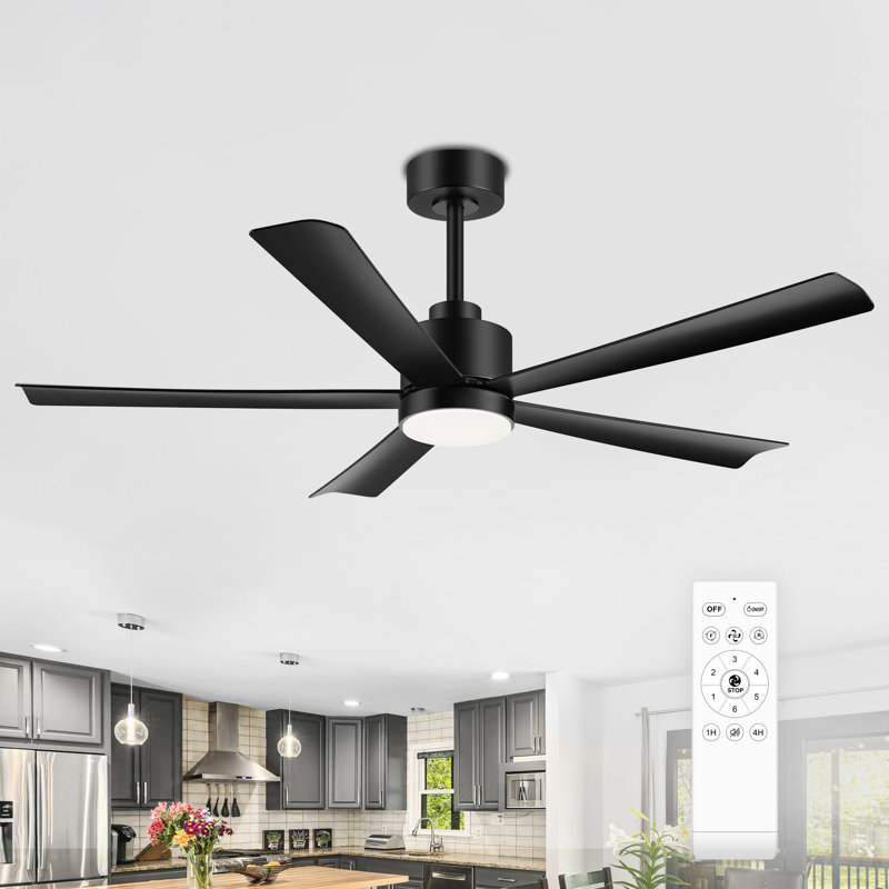 Raguel 52" 5-Blade Downrod Ceiling Fan with LED Light and Remote Control, Matte Black