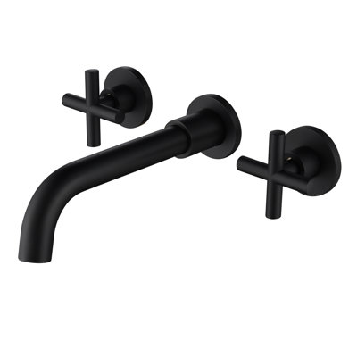 Bathroom Wall Mounted Faucet Matte Black Design Element - Brass, Fingerprint-, Modern Touch Rust-, Easy To Clean And Control Water Flow