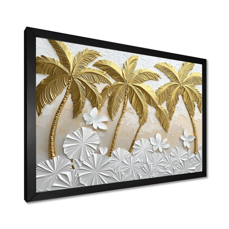 Décoration murale Coleeta Golden Cream Plams Reunion III - palmiers et palmiers, H 12 po x l 20 po, Noir, noir, noir, noir