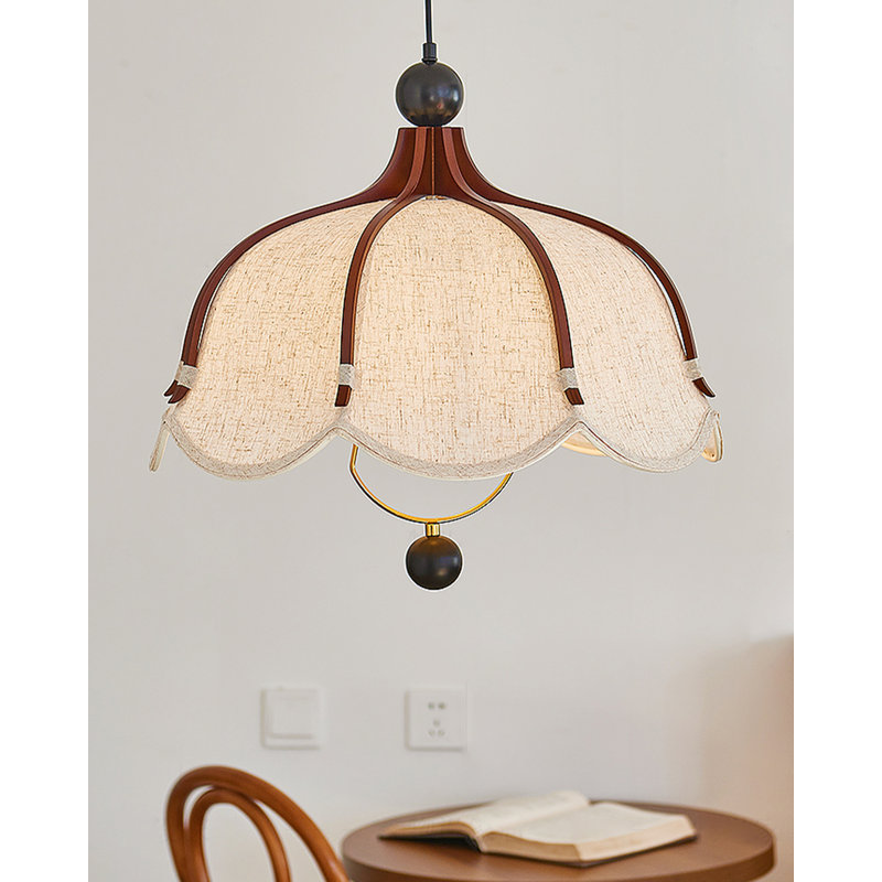 Lustre français rétro en bois d'hévéa