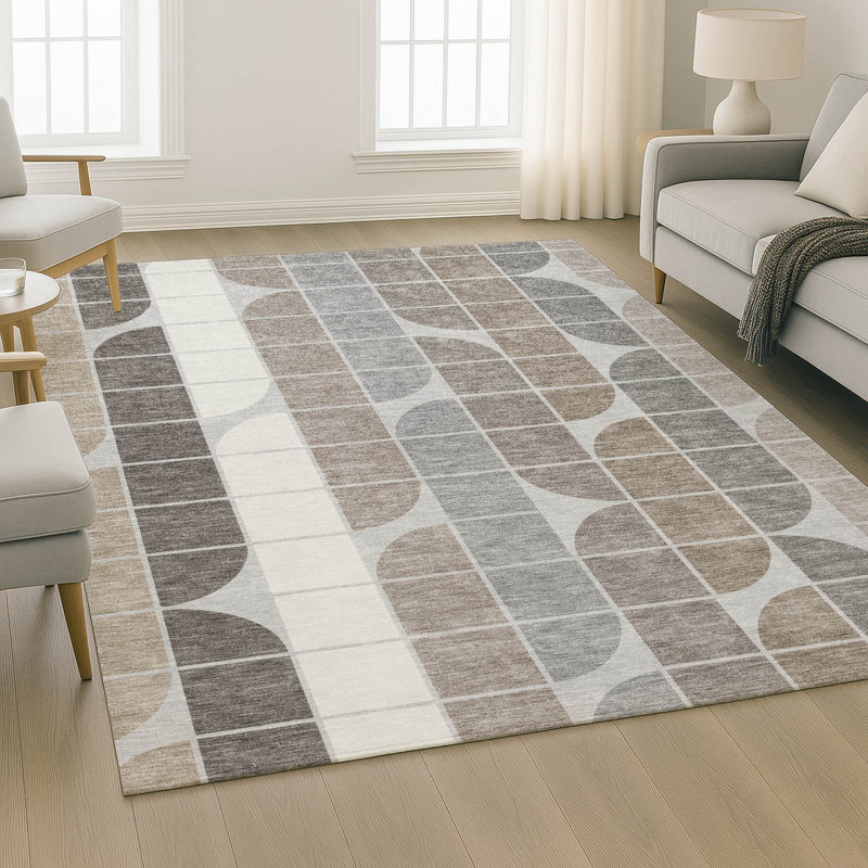Premium Machine Washable Mayfield AMF2418 Geometric Rug, Silver, 5' x 7'6"