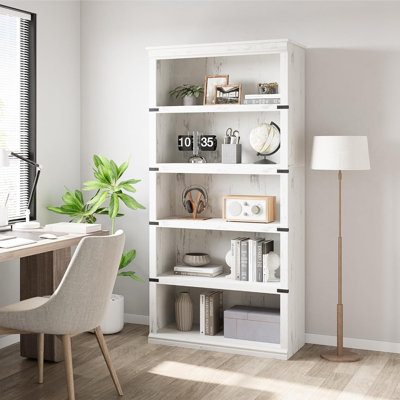 5 Tier Bookcase, Farmhouse Book Shelf with Storage, Tall Book Case Wooden 5 Shelf Bookcase for Home Office, Living Room