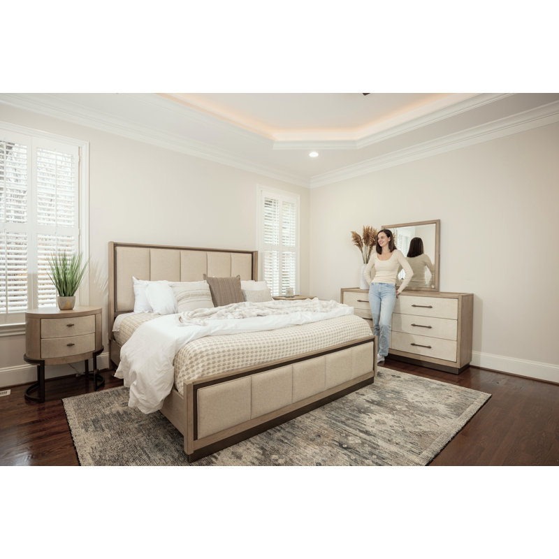 Rio Vista - Upholstered Bed - King - Muted Earth Tones and Clay Finish - Grey Upholstery, King