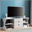 Meuble télé moderne avec quatre tablettes ouvertes et trois tiroirs de rangement - Chêne