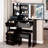 37" Middle Size Left Drawer Desktop Vanity Table + Cushioned Stool Dresser Set,2 AC+2 USB Socket,Hair Dryer Stand, Large Touch Control LED Sliding Mirror,3-color Switch