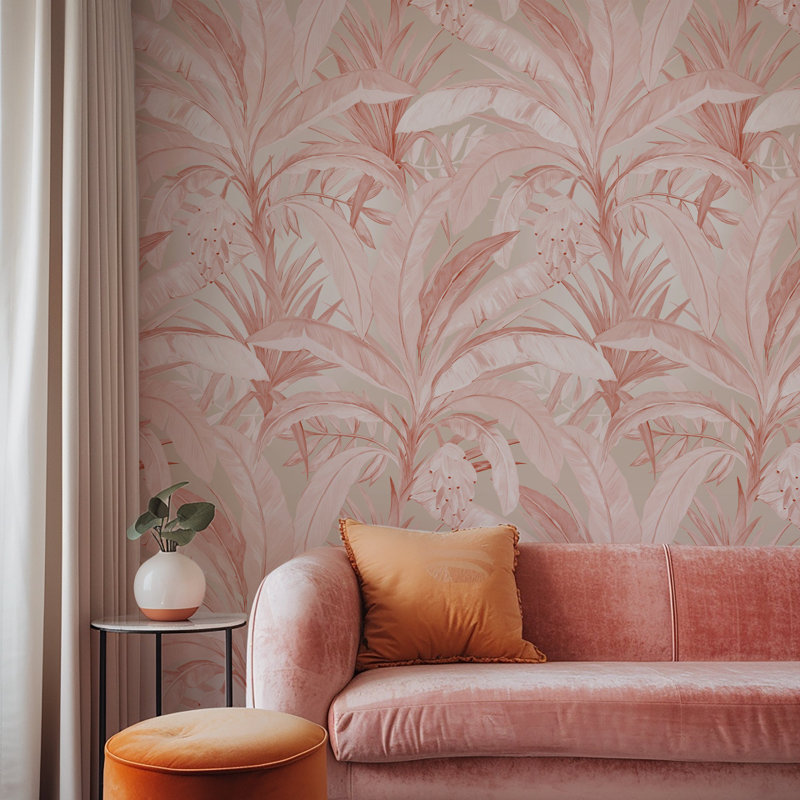Rose Gold Tropical Leaves Wallpaper Pink