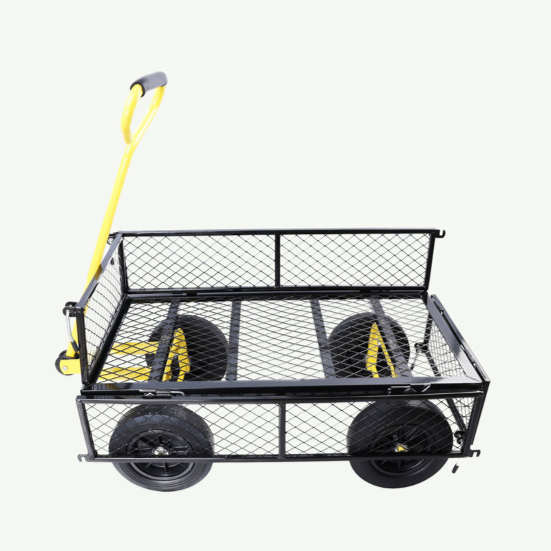 Black and Yellow Steel Garden Wagon with Solid Wheels