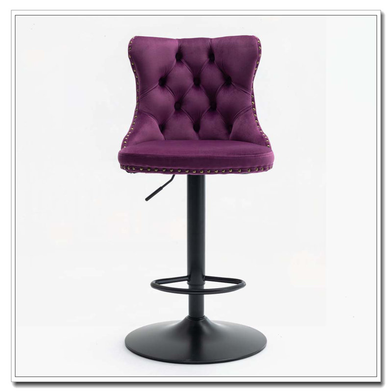 Tabourets de bar pivotants en velours à hauteur de siège réglable, Mauve, Noir