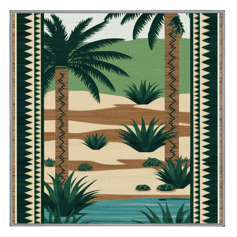 Washable Desert Oasis Southwestern Area Rug, Square 3'