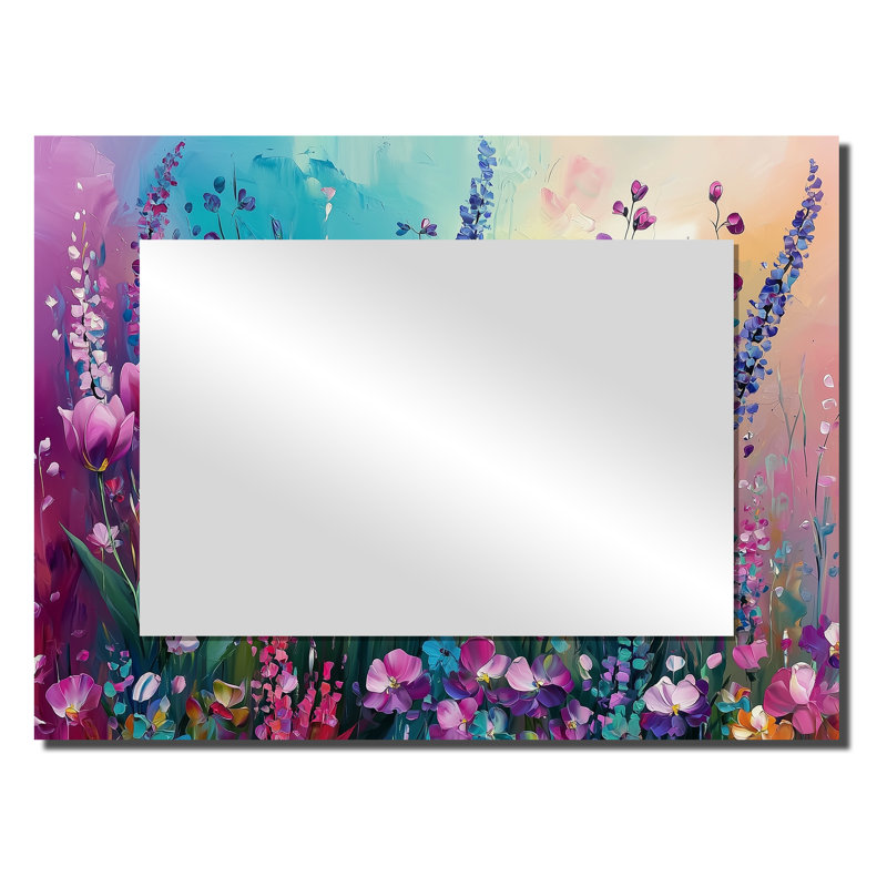 Fantaisie lavande et tulipes champ II - art mural miroir floral - imprimé sur métal, 24 po x 32 po