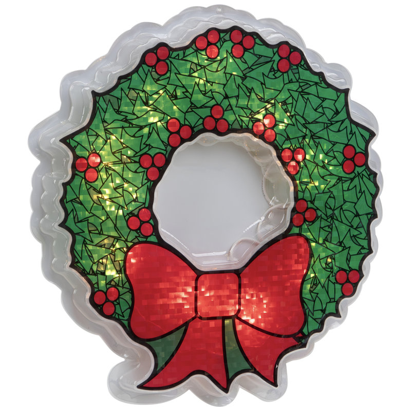 Présentoir pour fenêtre de Noël holographique avec couronne de baies