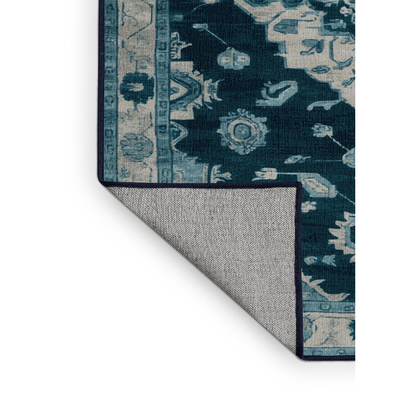 Tapis bleu lavé à la machine, Rectangulaire 2 pi x 3 pi