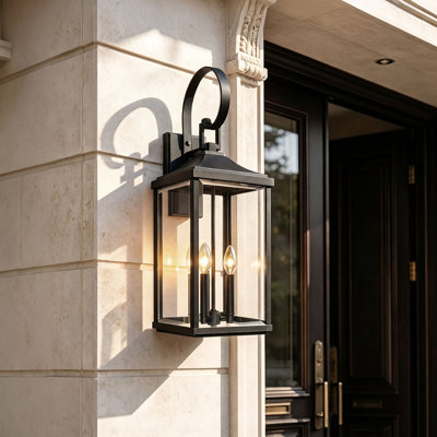Alvime 27.5" H 3-Light Textured Black Large Outdoor Wall Lantern with Clear Beveled Glass