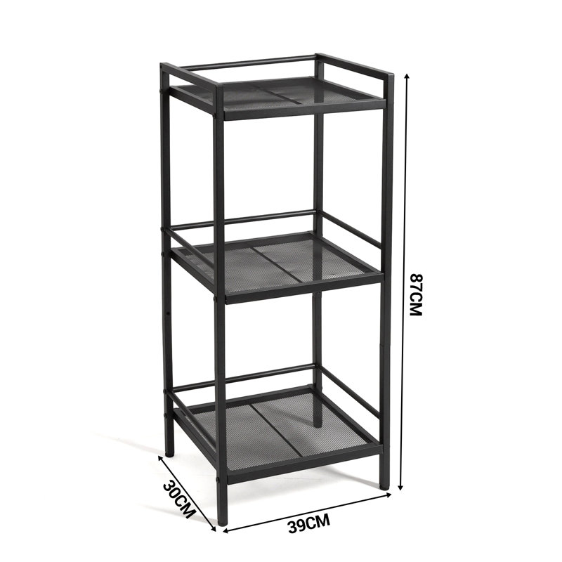 3-Tier Narrow Mesh Shelving Unit – Freestanding Storage Shelves, Space-Saving Display Stand – 39x30x112 cm, for Bathroom, Garage, Kitchen, Office, Bookroom