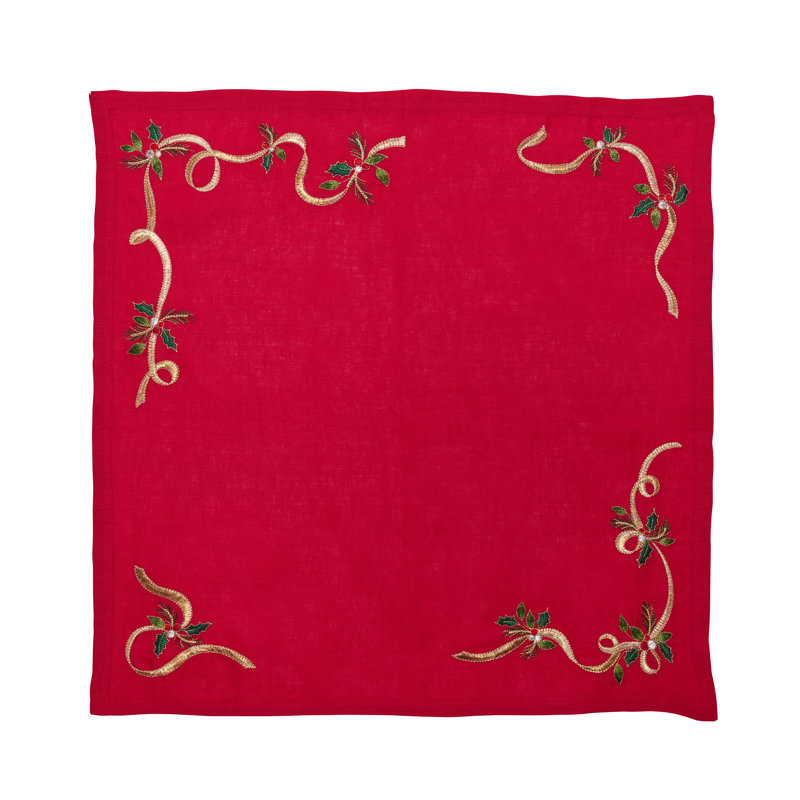Xmas Ribbon Napkin, Red/Green/Gold