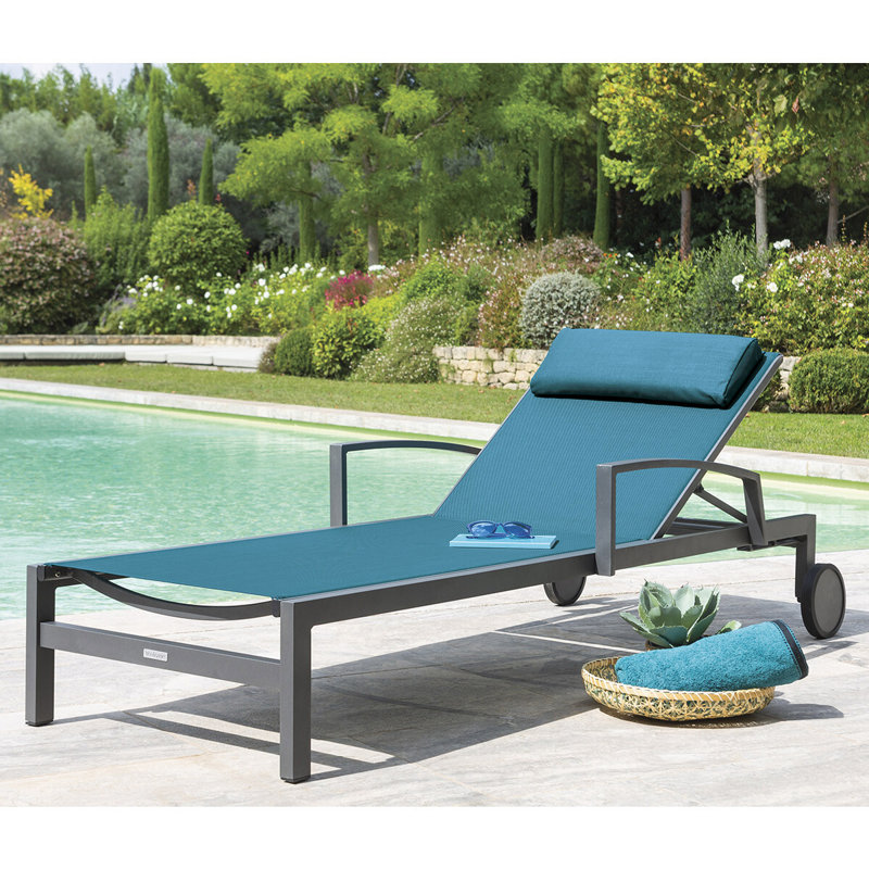 Royalston 197cm Long Reclining Single Sun Lounger, Blue/Dark Grey