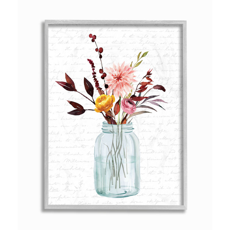 « pot of fleurs red automne », art textuel, H 14 po x l 11 po, Estampe numérique Farmhouse