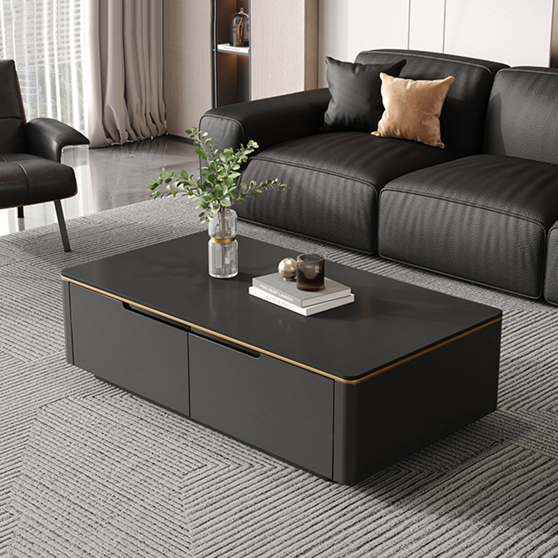 Simple rectangular rock table, Black, 15" H x 51.2" L x 27.6" W, Black