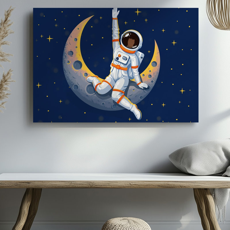 Toile «Un astronaute fantaisiste dans une combinaison spatiale blanche éclatante avec art mural vibrant», H 30 po x l 30 po