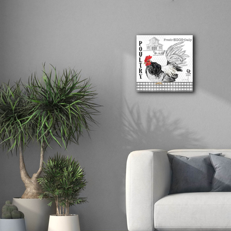 «Plaid Country Rooster C» par Jean Plout, art mural sur toile, H 18 po x l 18 po x P 0,75 po